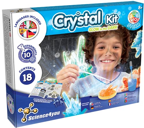 Science4you - Fabrica de Cristales para Niños +8 Años - Laboratorio de Ciencia con 8 Experimentos para Niños, Crea tus Cristales Brillantes, Juego de Geologia con Minerales para Niños 8-12 Años