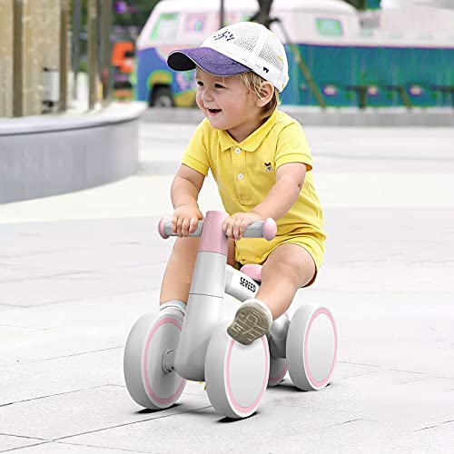 SEREED Bicicleta sin pedales para niños a partir de 1 año, juguete con 4 ruedas, para bebés de 10 a 24 meses, para niños y niñas, como regalo (rosa)