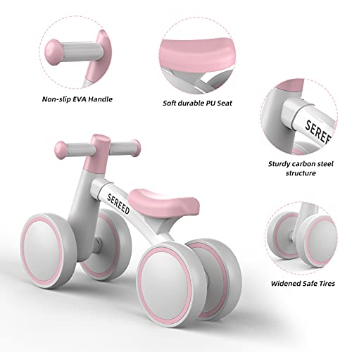 SEREED Bicicleta sin pedales para niños a partir de 1 año, juguete con 4 ruedas, para bebés de 10 a 24 meses, para niños y niñas, como regalo (rosa)