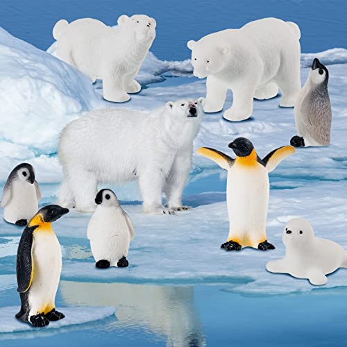 Set 24 Piezas Figuras de Animales Polares Antárticos Juego de Juguetes de Figuras de Animales Realistas Juguetes de Animales Plástico Árticos con Oso Blanco Realista Adorno de Magdalena