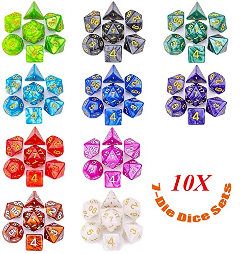 Set di Dadi 10 Sets D20 Dadi Set di Dadi Dadi di Perle 70 pezzi Polyhedral & RPG Dice Polyhedron DND Dice Starry Sky Dice Dice Games Table Games Dice Set W20 DND Dice Game Dice