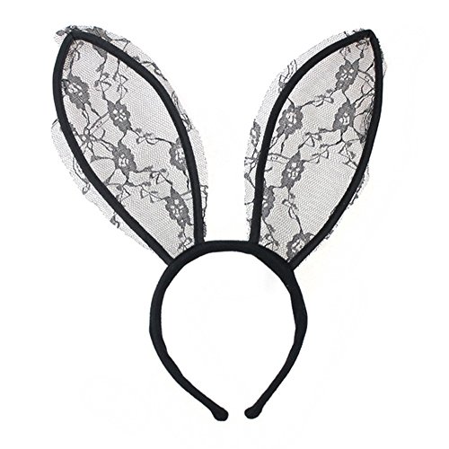 She's Shining Diadema de encaje negro sexy, peluca de oreja de conejo para mujer y niña, disfraz de Cosplay para fiesta temática de Halloween