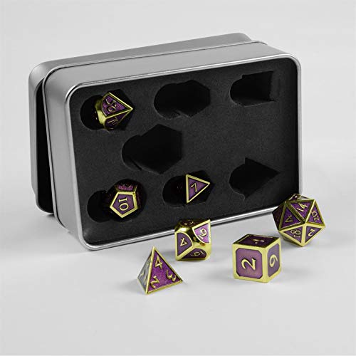 shibby Juego de 7 Dados de Metal poliedrico para Juegos de rol y Mesa con Caja de Almacenamiento, 60014973