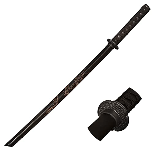 Skyward Blade Espadas de samurai japonesas de pura madera Katana, espada de entrenamiento con protector de mano de plástico y tapón de goma negro dragón tallado