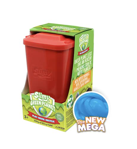 Slimy Green Planet - Masa de juego de 250 g en rojo | Original Mega Slimy en cubo de basura biodegradable | para un juego de slime sostenible y respetuoso con el medio ambiente