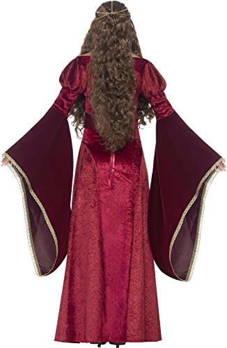 Smiffys 27877L - Disfraz de reina medieval de lujo, con vestido, cinturón y adorno para cabeza, Rojo, L - EU Tamaño 44-46