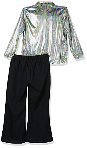 Smiffys-33841M Disfraz Retro de los 70, con Estampado psicodélico, Camisa y Pantalones de Campana, Color Negro, M-Tamaño 38"-40" (33841M)