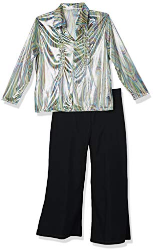 Smiffys-33841M Disfraz Retro de los 70, con Estampado psicodélico, Camisa y Pantalones de Campana, Color Negro, M-Tamaño 38"-40" (33841M)