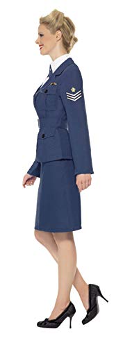 Smiffys-35527M Hotesse Capitana de la Fuerza aérea de la 2a Guerra Mundial, con chaqueta, camisa postiza con corbata, y cinturón, Color azul, M - Tamaño UK 12-14