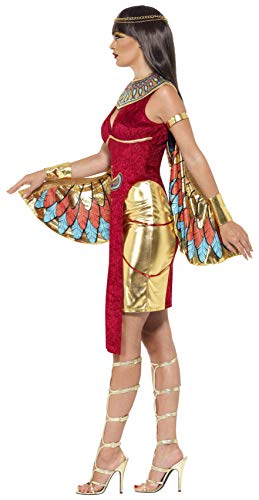 Smiffys-43734S Disfraz de Diosa egipcia, con Vestido, alas, Collar y Adorno para la Cabeza, Color Rojo, S-EU Tamaño 36-38 (Smiffy'S 43734S)