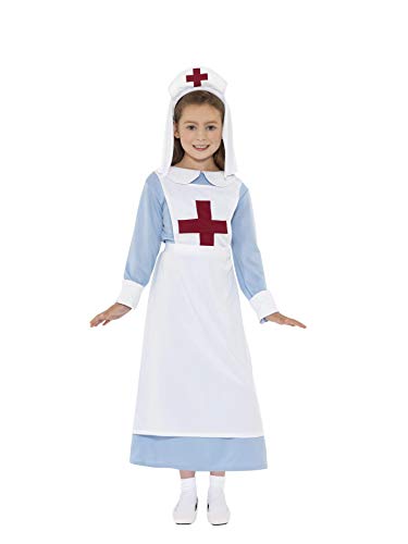 Smiffy'S 44026M Disfraz Enfermera Primera Guerra Mundial Con Vestido, Gorro Y Dela, Azul, M - Edad 7-9 Años