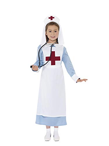 Smiffy'S 44026M Disfraz Enfermera Primera Guerra Mundial Con Vestido, Gorro Y Dela, Azul, M - Edad 7-9 Años