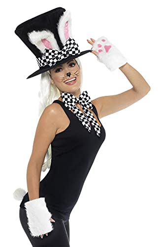 Smiffys-45023 Disfraz de liebre de marzo, con sombrero de copa con orejas de c, color negro y blanco, Tamaño único (Smiffy's 45023) , color/modelo surtido
