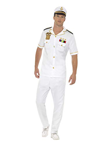 Smiffys-48062M Disfraz de capitán, con Camiseta, Pantalones y Sombrero, Color Blanco, M-Tamaño 38"-40" (Smiffy'S 48062M)
