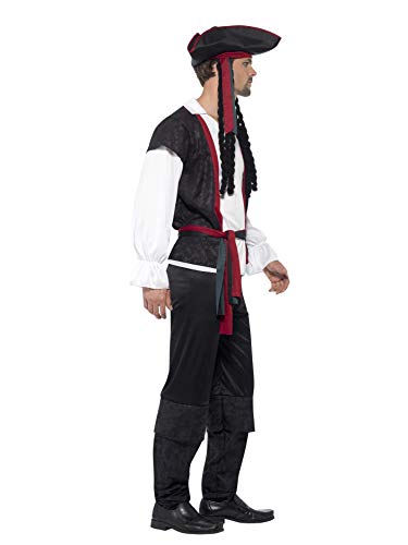 Smiffys Disfraz de capitán pirata, Negro, con parte de arriba, pantalón, corbata y sombr