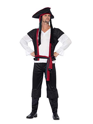 Smiffys Disfraz de capitán pirata, Negro, con parte de arriba, pantalón, corbata y sombr