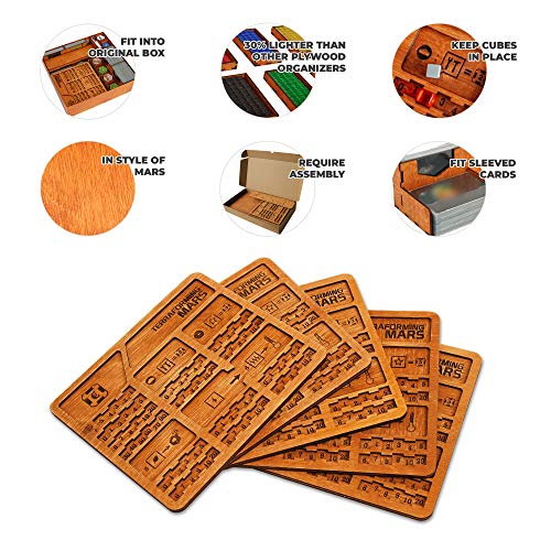 Smonex Organizador de madera compatible con Terraforming Mars Board Game – Caja adecuada para almacenamiento de todos los Mars Terraforming Expansion – Kit de caja de token Card Insert