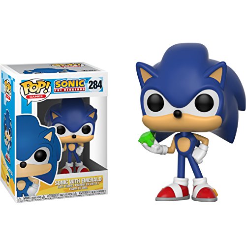Sonic w/ Emerald: Sonic The Hedgehog x Funko POP! Games Vinyl Figure & 1 PET Plastic Graphical Protector Bundle [#284 / 20147 - B]