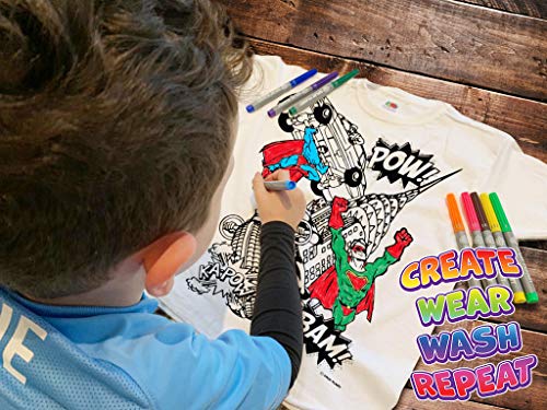 Splat Planet Camiseta Coches para niños. con impresión para Pintar y Colorear. Incluye 10 Colores mágicos Lavables. Cumpleaños Infantil. (7-8 años)