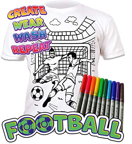 Splat Planet Camiseta FÚTBOL para niños. con impresión para Pintar y Colorear. Incluye 10 Colores mágicos Lavables. Cumpleaños Infantil (7-8 años)