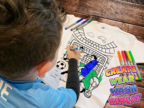 Splat Planet Camiseta FÚTBOL para niños. con impresión para Pintar y Colorear. Incluye 10 Colores mágicos Lavables. Cumpleaños Infantil (7-8 años)