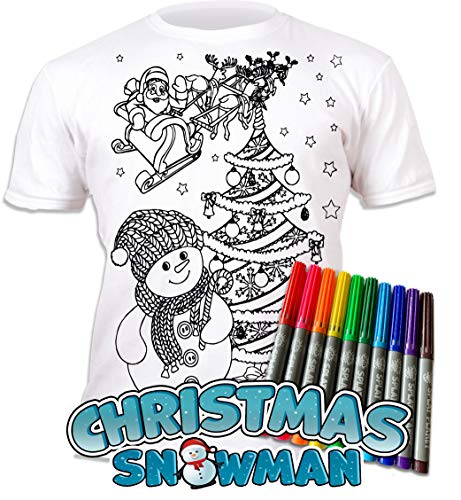 Splat Planet Color-in Christmas SnowmanT-Shirt con 6 bolígrafos mágicos lavables no tóxicos, para colorear y lavar