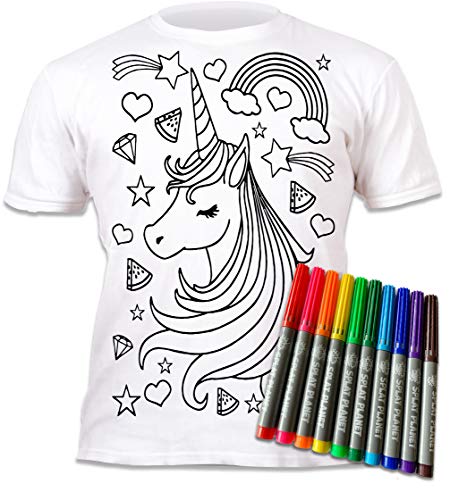 Splat Planet Color-in Unicornio Estrellas Camiseta con 10 bolígrafos mágicos lavables no tóxicos, para colorear y lavar