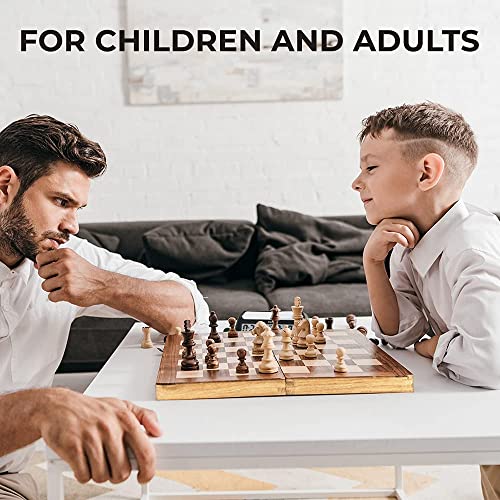 Stoie's Tablero de ajedrez de Madera y Juego de Temporizador Digital -38x38cm -Bolsa de Terciopelo para Viajes - Se Adapta a niños y Adultos - Madera de Lujo Natural