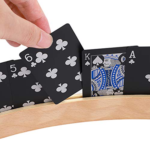 SUMNACON 4 soportes para cartas de juego de 33 cm, organizador de tarjetas de madera curvada para niños, adultos, juegos de cartas de personas mayores accesorios para puente, Go Fish, Uno