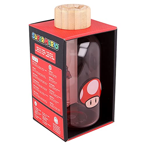 Super Mario - Nintendo | Botella De Agua De Cristal De Borosilicato Reutilizable - 620 Ml - Botella De Agua De Vidrio Con Tapón Hermético