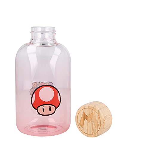 Super Mario - Nintendo | Botella De Agua De Cristal De Borosilicato Reutilizable - 620 Ml - Botella De Agua De Vidrio Con Tapón Hermético