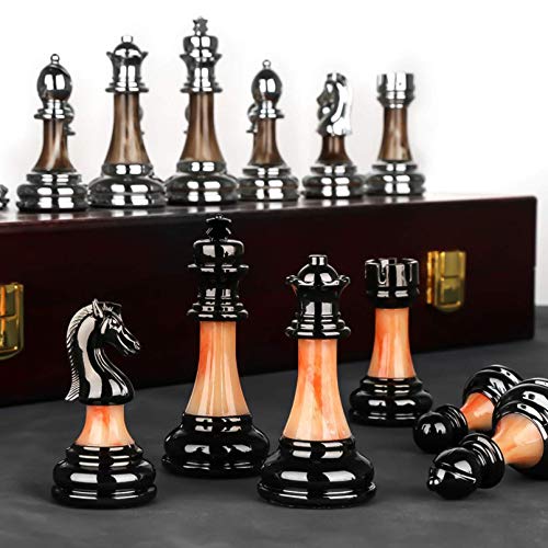 Tablero de alija Madera Plegable, Juego de ajedrez Hecho a Mano, Juegos de Mesa para 2 Personas, Ajedrez Metal Metal, Juegos para Adultos,45 x 45 x 3cm