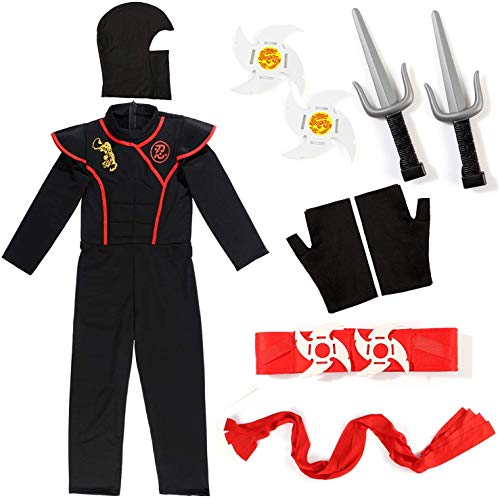 Tacobear Disfraz de Power Ninja para Niño Disfraz Infantil de Halloween Negro y Rojo 3-12 Años (M (5-7 años))