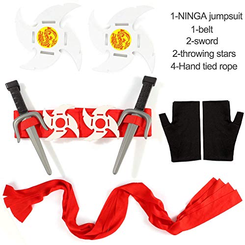 Tacobear Disfraz de Power Ninja para Niño Disfraz Infantil de Halloween Negro y Rojo 3-12 Años (M (5-7 años))