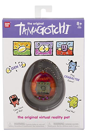 TAMAGOTCHI 42865 Original con Carcasa de Atardecer - Alimenta, cuida y educa a tu Mascota Virtual; Sistema con Cadena para Jugar en Cualquier Parte