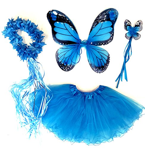 Tante Tina - Disfraz de Hadas Mariposa - Alas, Falda tutú, Varita mágica y Diadema - Monarca Azul