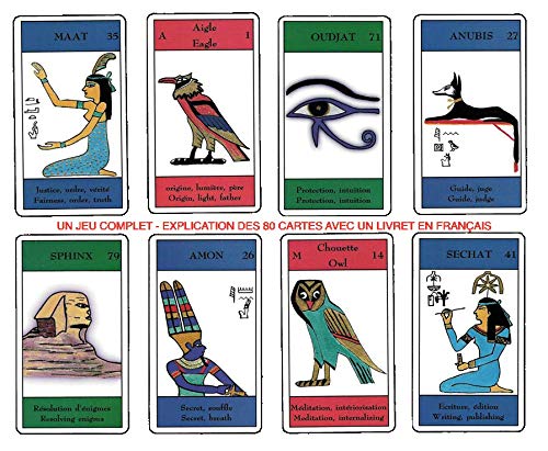 Tarot des Hierogliyphes – Juego de 80 tarjetas – Tarjetas de visión con explicación de 80 hojas (libro en FR) – Tarot y Oracle Egipcio Divinatorio