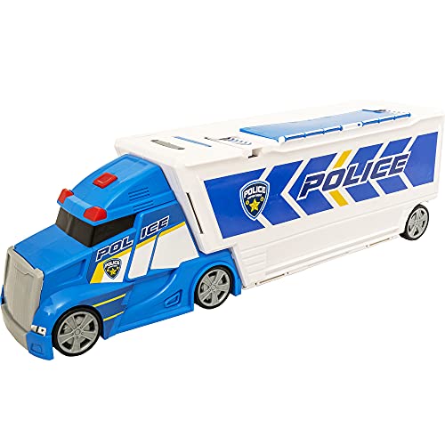 Teamsterz Camión de mando de la policía con 5 coches transportador | Vehículos de juego para niños Servicios de emergencia Coches de juguete Juego para niños y niñas de 3 años +