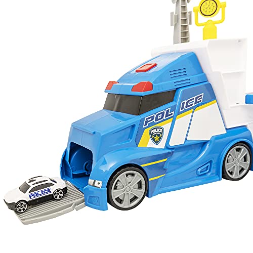 Teamsterz Camión de mando de la policía con 5 coches transportador | Vehículos de juego para niños Servicios de emergencia Coches de juguete Juego para niños y niñas de 3 años +