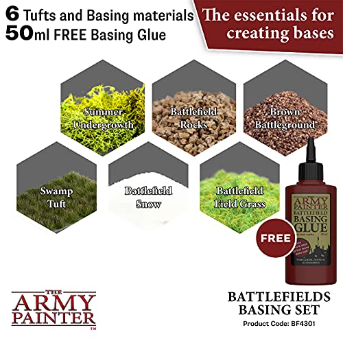 The Army Painter | Battlefields Basing Set | Material escenográfico y base de Diseño| Guía completa y Pegamento GRATIS | Wargames | Juegos de Mesa