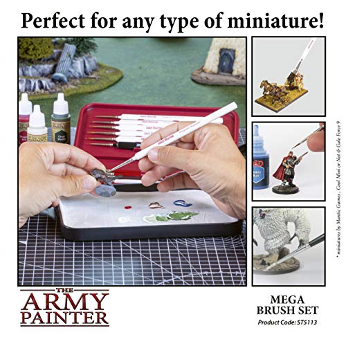 The Army Painter Mega Brush Set | 10 Pinceles de cerdas Sintéticas y Sable Natural | Pincel Kolinsky GRATIS | Accesorios para Pintura de Figuras Miniatura