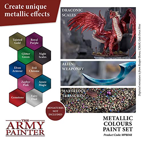 The Army Painter | Metallic Colours Paint Set | 10 Pinturas Metálicas y Bolas de Mezcla | para Pintura y Modelado de Figuras Miniatura de Wargames