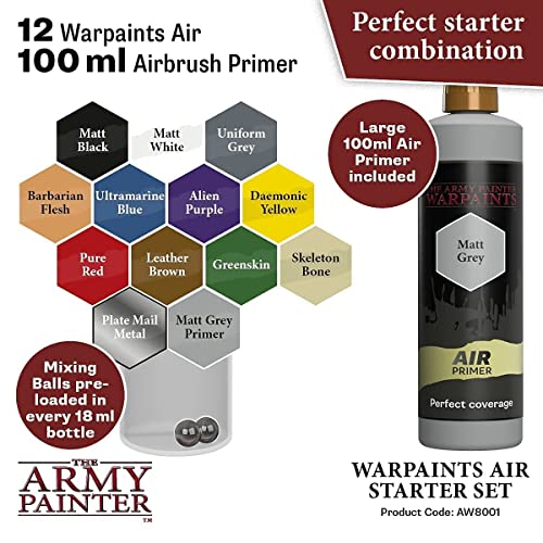 The Army Painter Warpaint Air Starter Set – Juego de pintura de aerógrafo a base de agua no tóxica – pintura e imprimación para juego de rol de mesa, juegos de mesa y pintura de modelos en miniatura