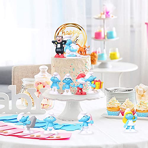 The Smurfs Cake Topper, FANDE 12 Pcs The Smurfs Cake Topper, Mini Figuras Niños Cake Topper, Pastel Decoración Suministros, Happy Birthday Party Supplies Decoraciones