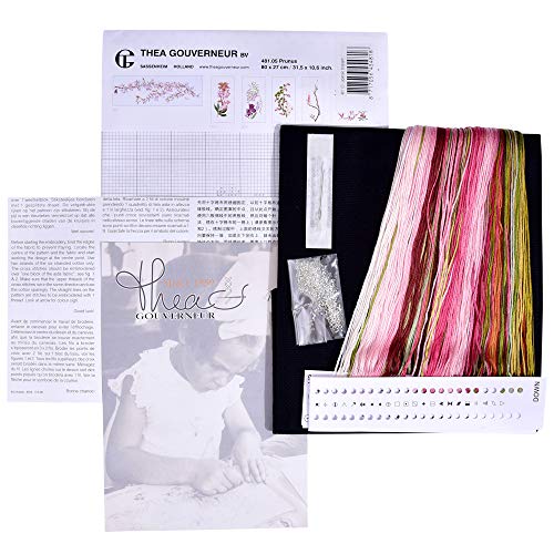 Thea Gouverneur - Kit de Punto de Cruz Contado - 481.05 - Hilos DMC Preseleccionados - Flor Japonesa - Aida Negra - 80cm x 27cm - Kit de Bricolaje