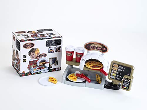 Theo Klein 7309 Pizzería - Con pizza para cubrir y un montón de accesorios - Tarjeta de crédito y lector con sonidos - Juguetes para niños a partir de 3 años