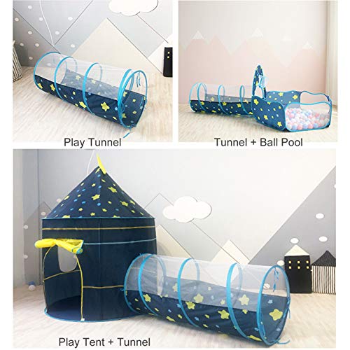 Tienda de Campaña Infantil, Tienda del Castillo Túnel de rastreo emergente y Piscina de Bolas 3 en 1Juego de Casa de Juegos Interior Plegable Ideal para Bebés Niños Pequeños(Azul)