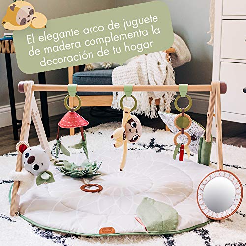 Tiny Love Boho Chic Gymini Gimnasio bebe multifuncional con arco de juego de madera natural, alfombra bebe acolchada, juegos sensoriales, 20 actividades, colección Boho Chic