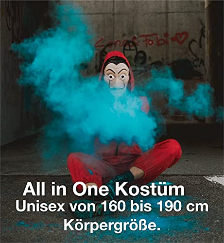 TK Gruppe Timo Klingler set de disfraces - House of Money para adultos unisex con máscara de Dali Salvador, rifle inflable, mono rojo para Carnaval y Halloween (1x)