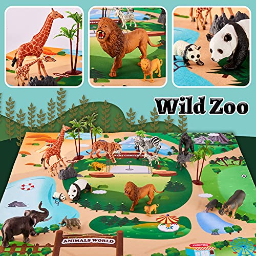 TOEY PLAY Animales de Juguete, Figuras Animales Salvajes Juguetes con Tapete de Juego, Maleta y Puzzle, Zoo Animale para Niños Niñas 3 4 5 Años